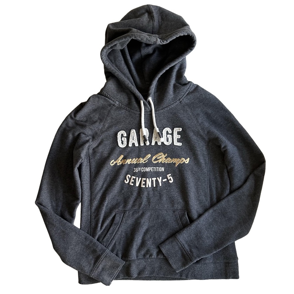Garage Spellout Graphic Cropped Hoodie Grey Size Medium Chest 18.5 Inch Grunge